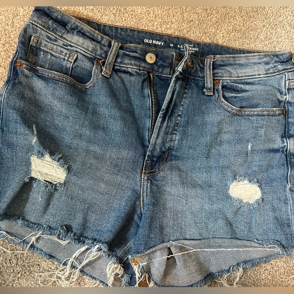 Old Navy OG Straight High Rise distressed denim shorts size 10